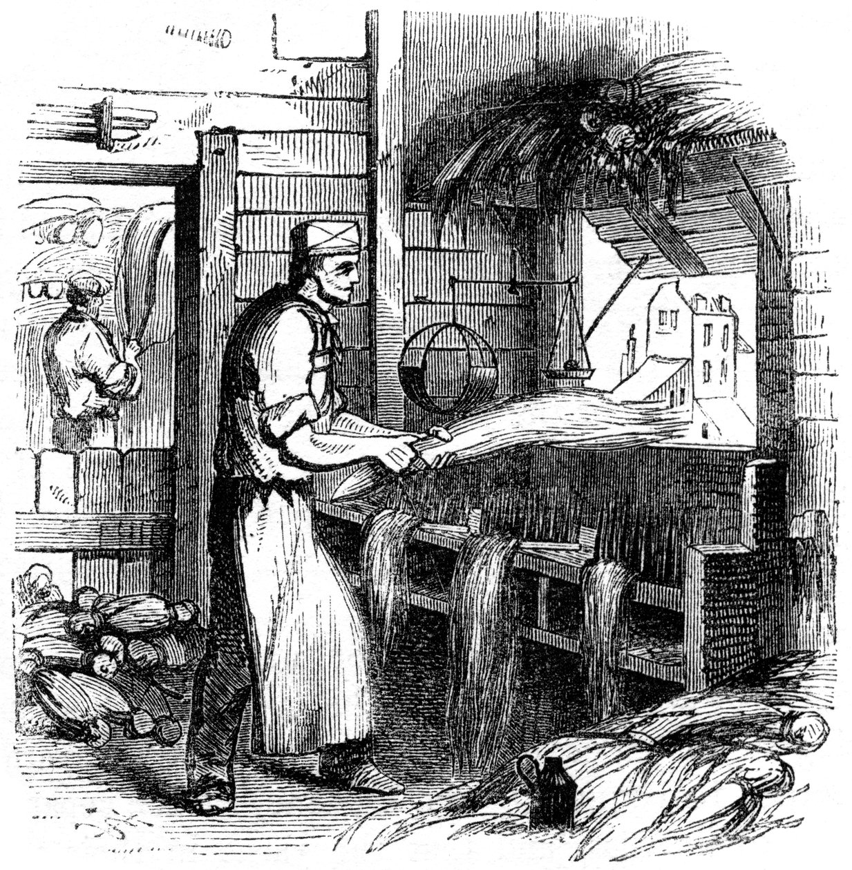Hanf hecheln, 1866 von Unbekannt