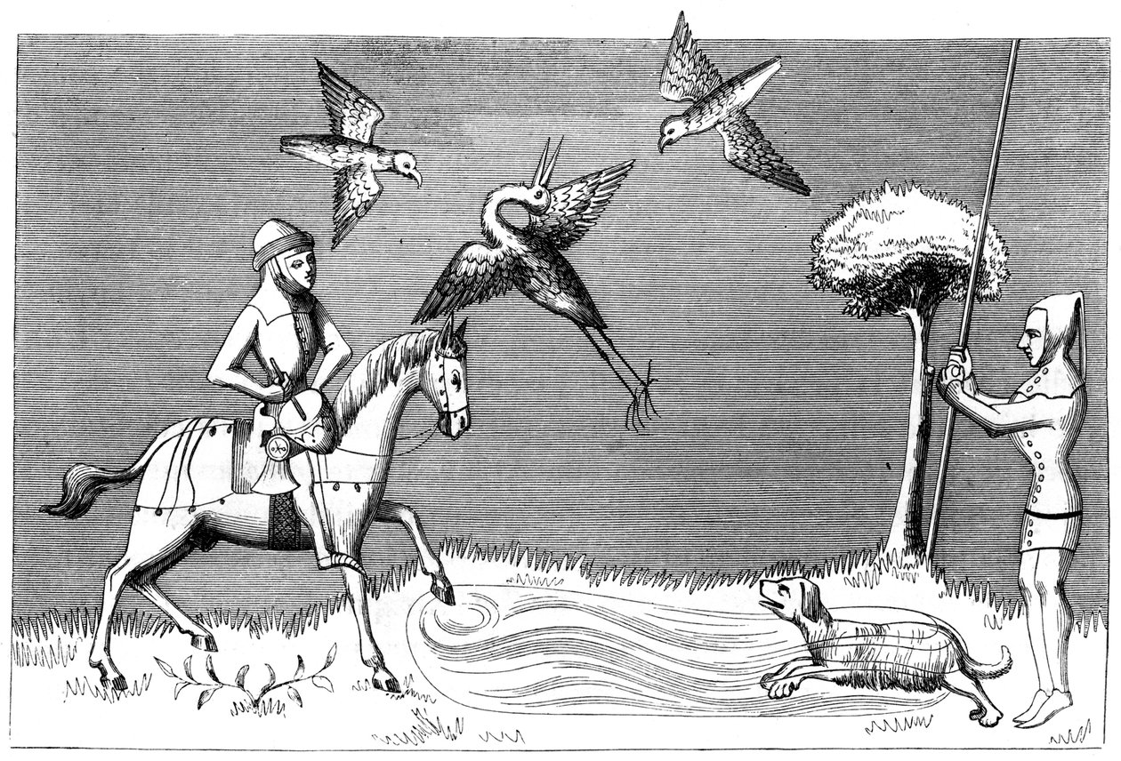 Reiherjagd, 14. Jahrhundert, 1849 von Unbekannt