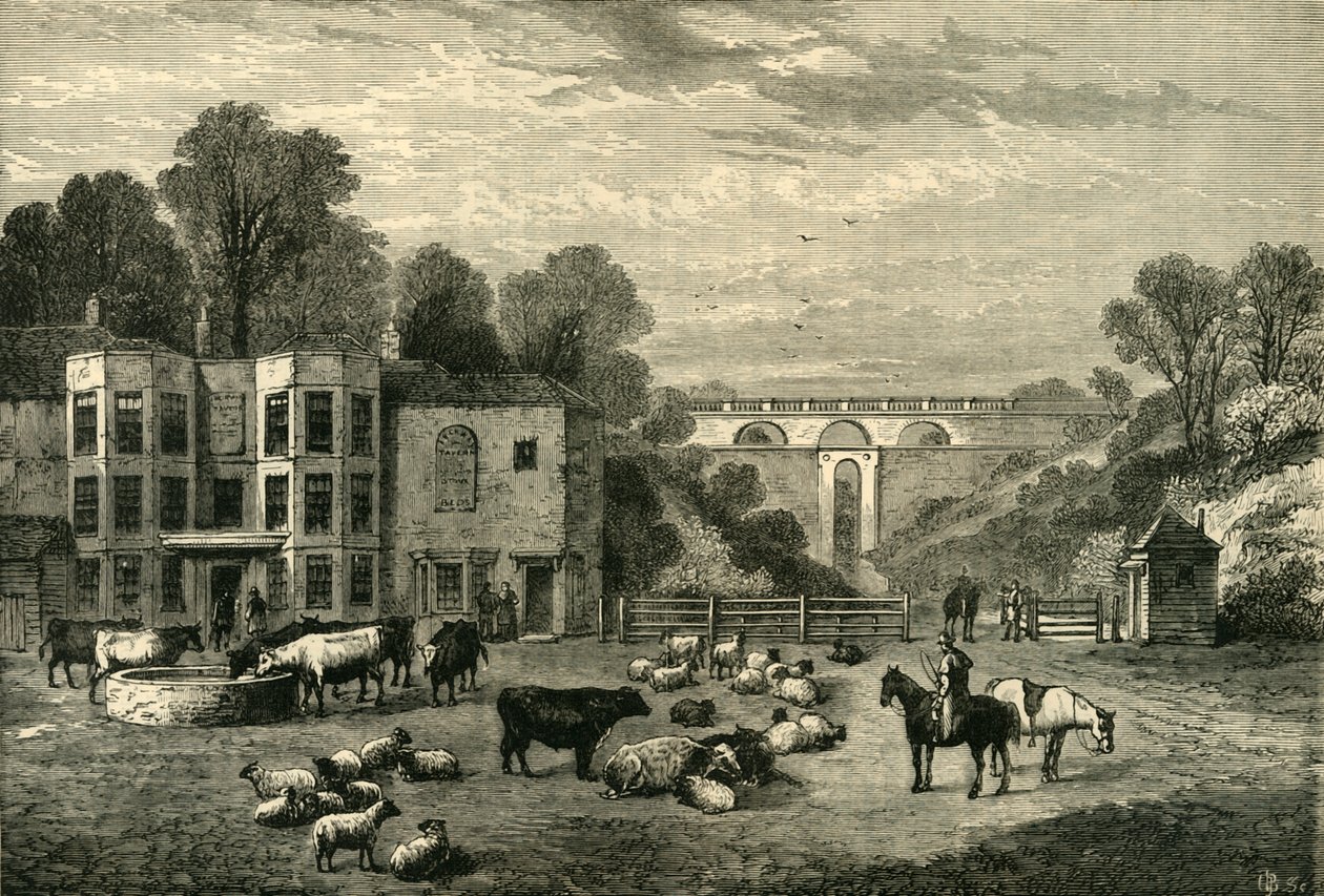 Highgate Archway Gate und Taverne in 1825, ca. 1876 von Unbekannt