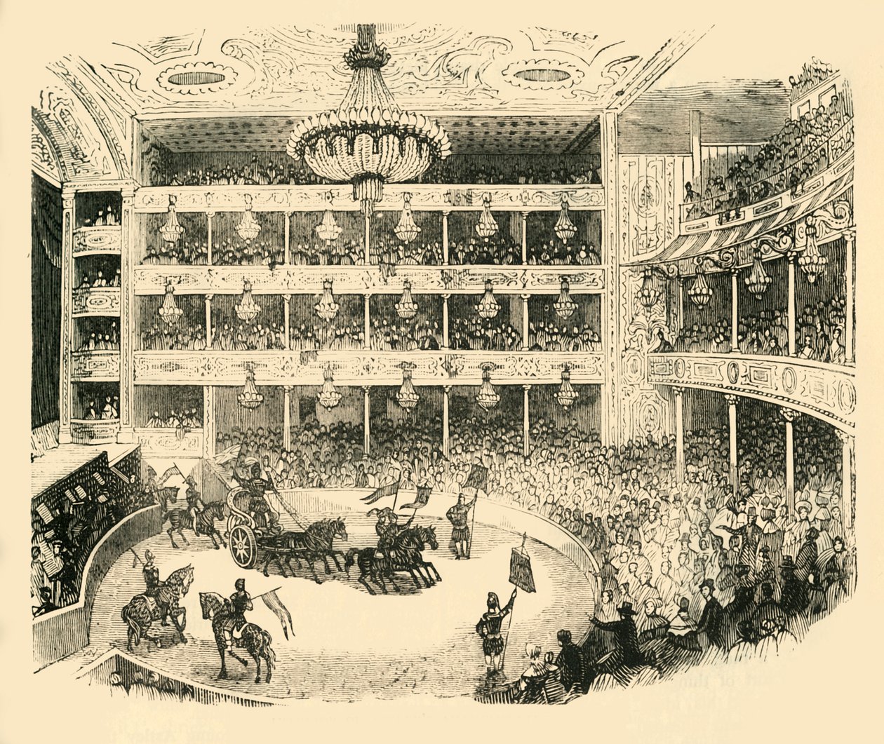 Innenansicht des Astleys Amphitheaters im Jahr 1843, ca. 1878 von Unbekannt