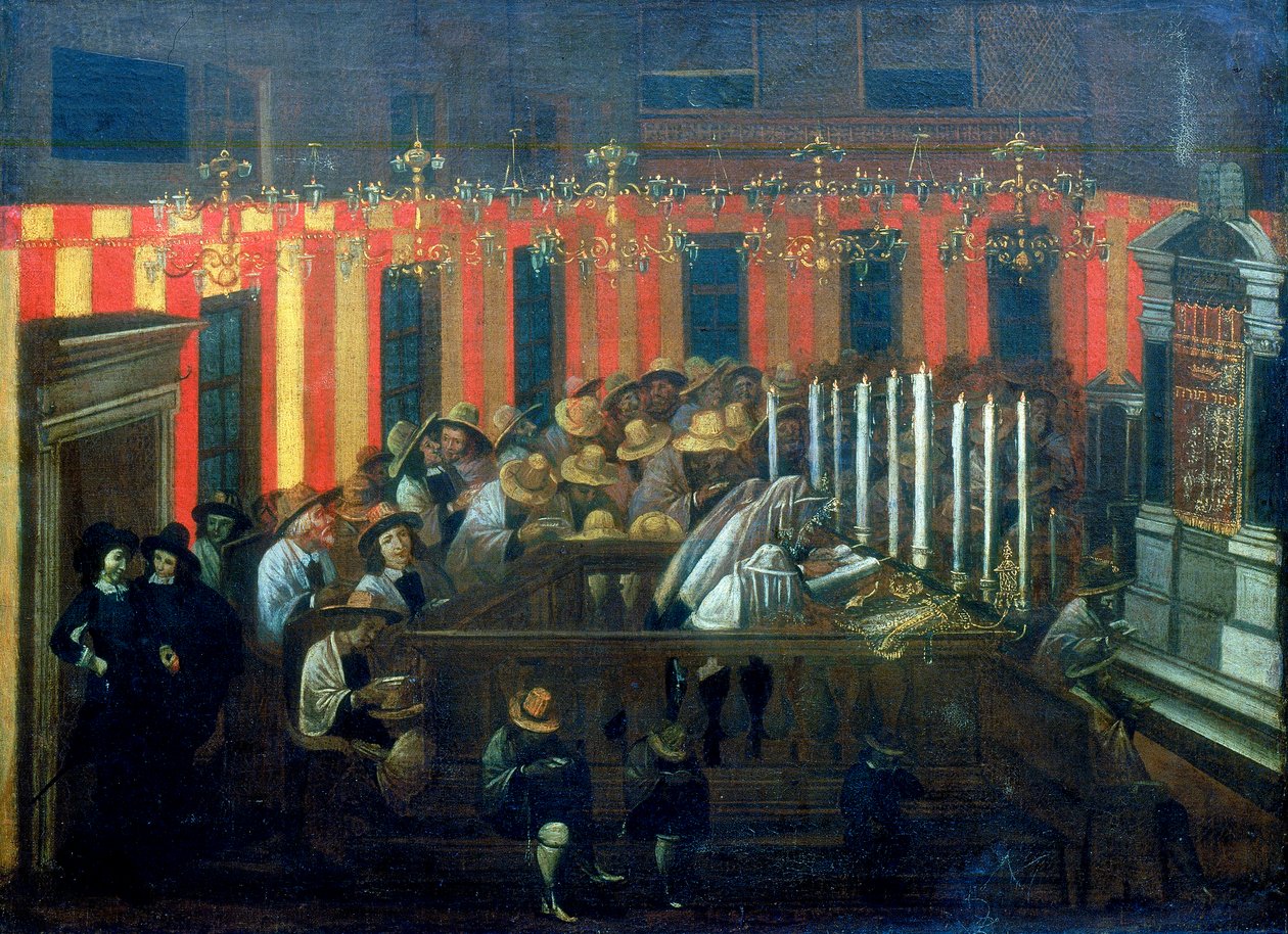 Innenraum einer Synagoge während des Gebets von Unbekannt