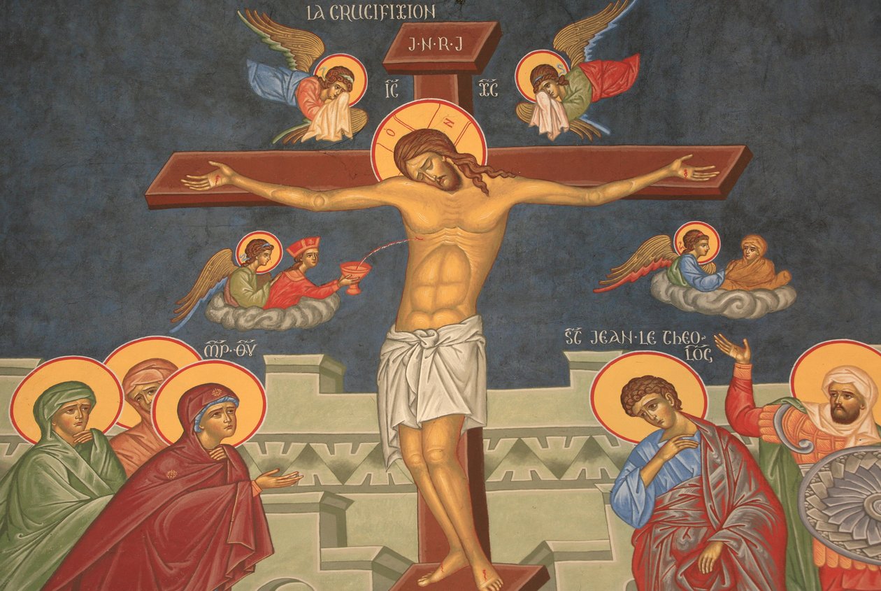 Kreuzigung Jesu. Orthodoxe Kirche Saint-Antoine-le-Grand, Saint-Laurent-en-Royans, Frankreich von Unbekannt