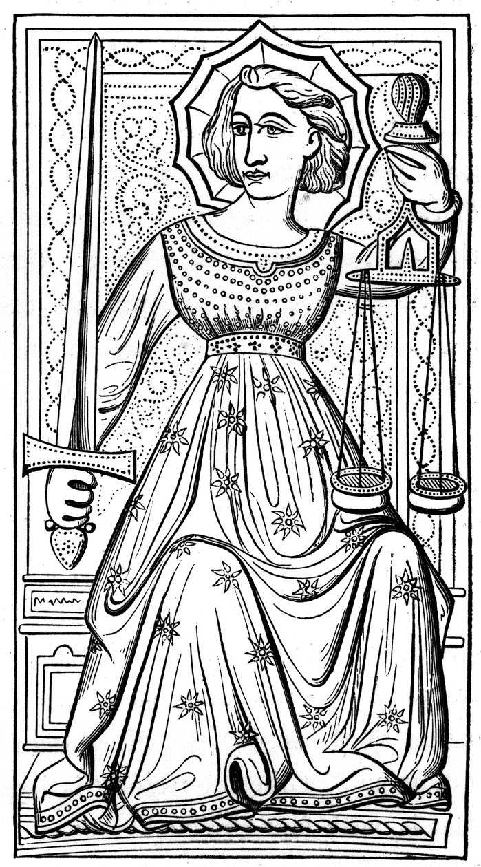 Gerechtigkeit, Tarotkarte, 14. Jahrhundert, 1870 von Unbekannt