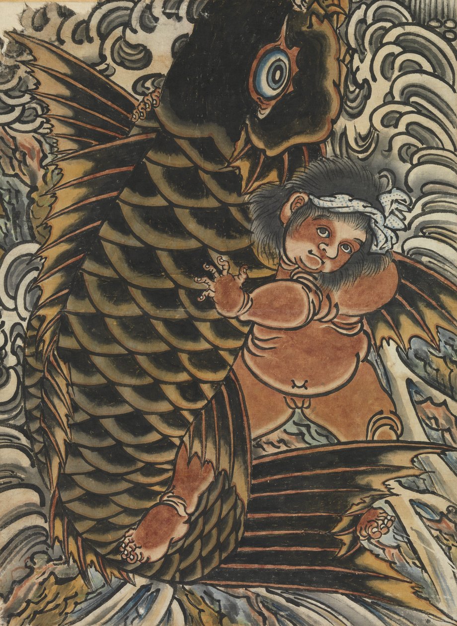 Kintaro mit Karpfen, 19. Jahrhundert von Unbekannt