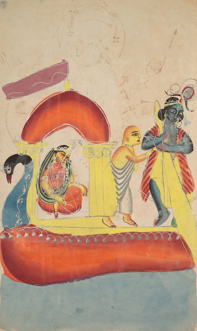 Krishna bringt Radha über den Yamuna-Fluss, 1800er von Unbekannt