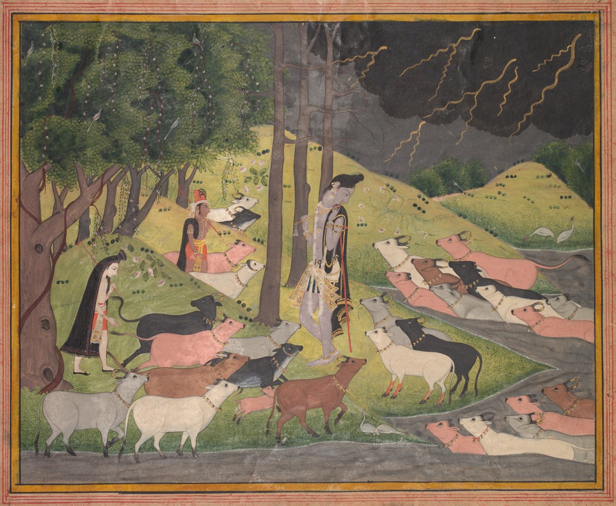 Krishna ruft die Kühe, ca. 1780-1790 von Unbekannt