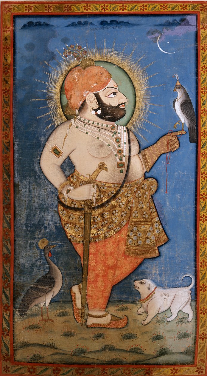 Maharana Bhim Singh mit einem Falken, 1805-1810 von Unbekannt
