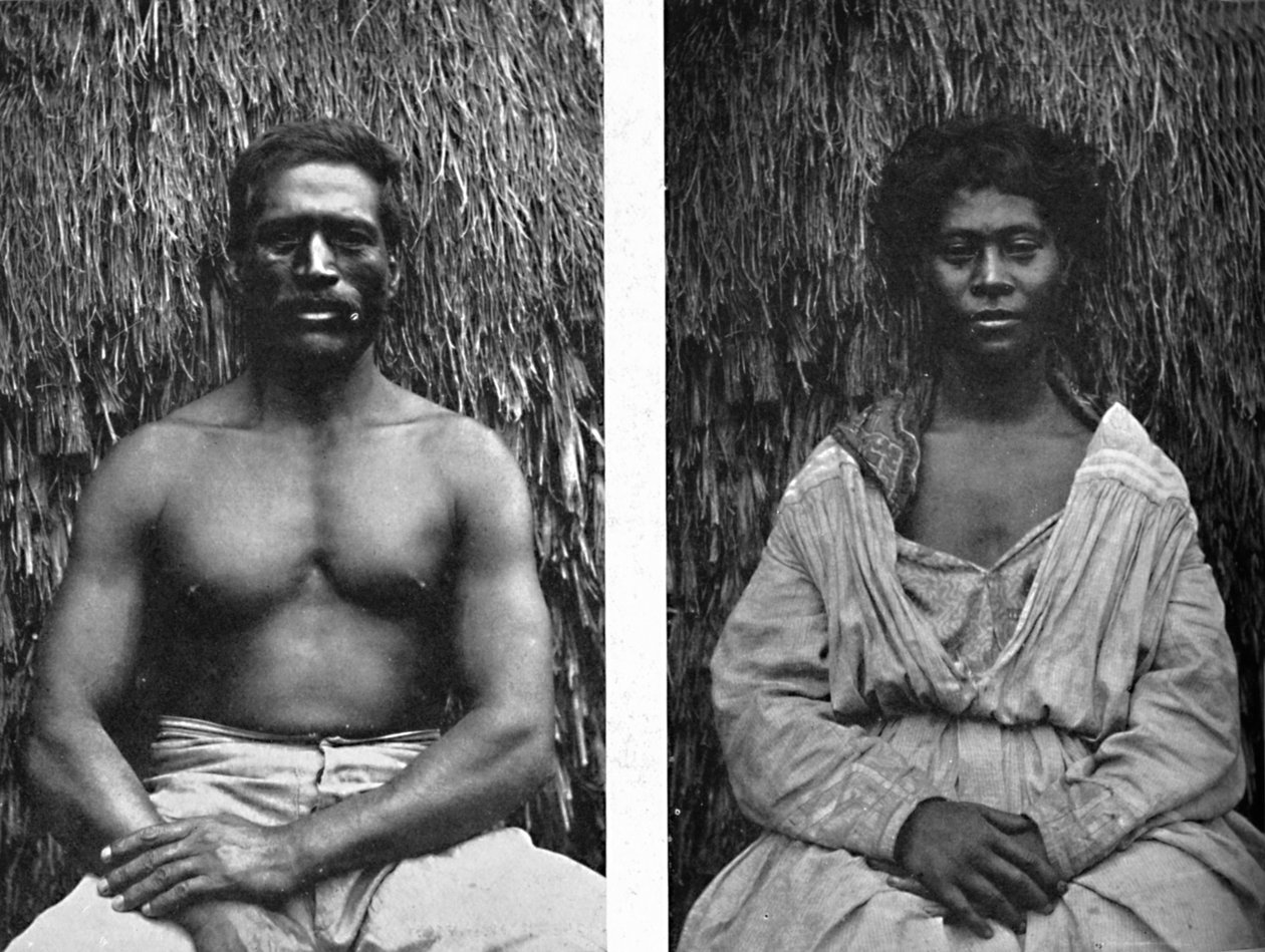 Männliche und weibliche Hawaiianer im Profil von Unbekannt