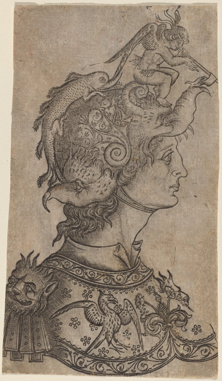 Mann mit fantastischem Helm, ca. 1470-1480 von Unbekannt