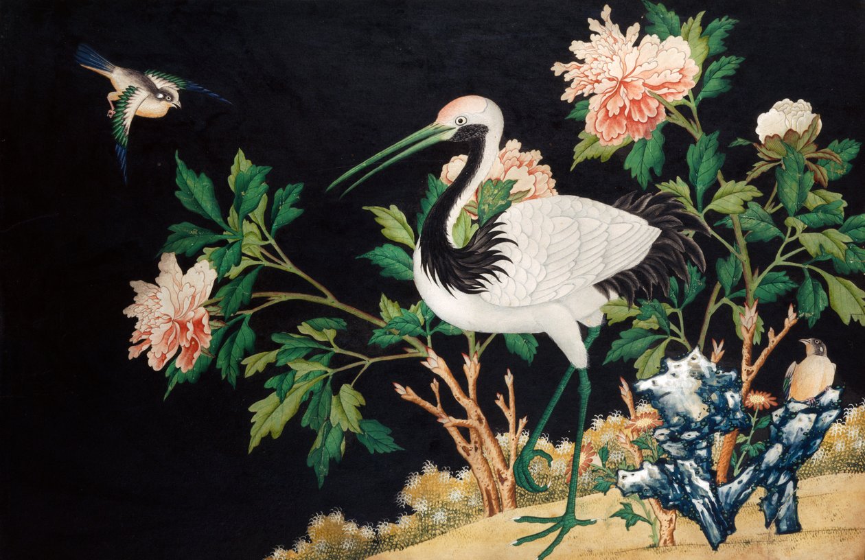 Mandschurenkranich in einer chinesischen Landschaft von Unbekannt