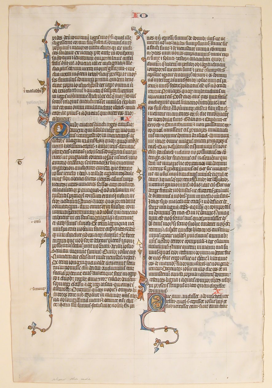 Manuskriptseite aus einer Bibel, ca. 1280-1300 von Unbekannt