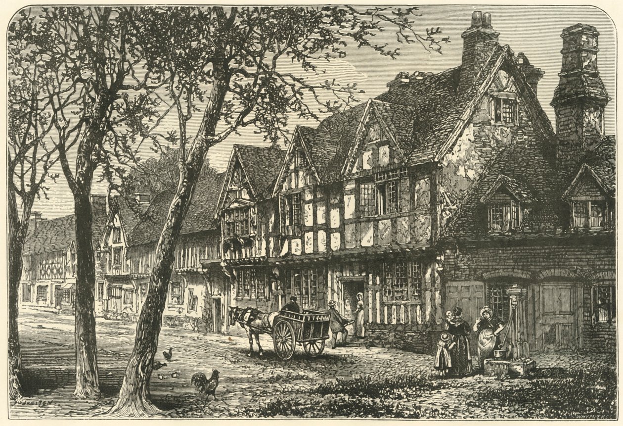Alte Häuser unter Warwick Castle, 1898 von Unbekannt