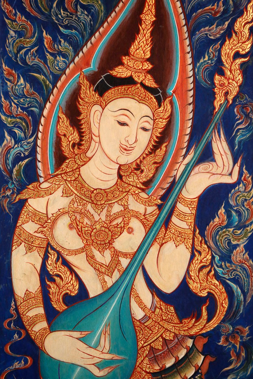 Gemälde einer Apsara, die Musik spielt, Lecce, Italien von Unbekannt