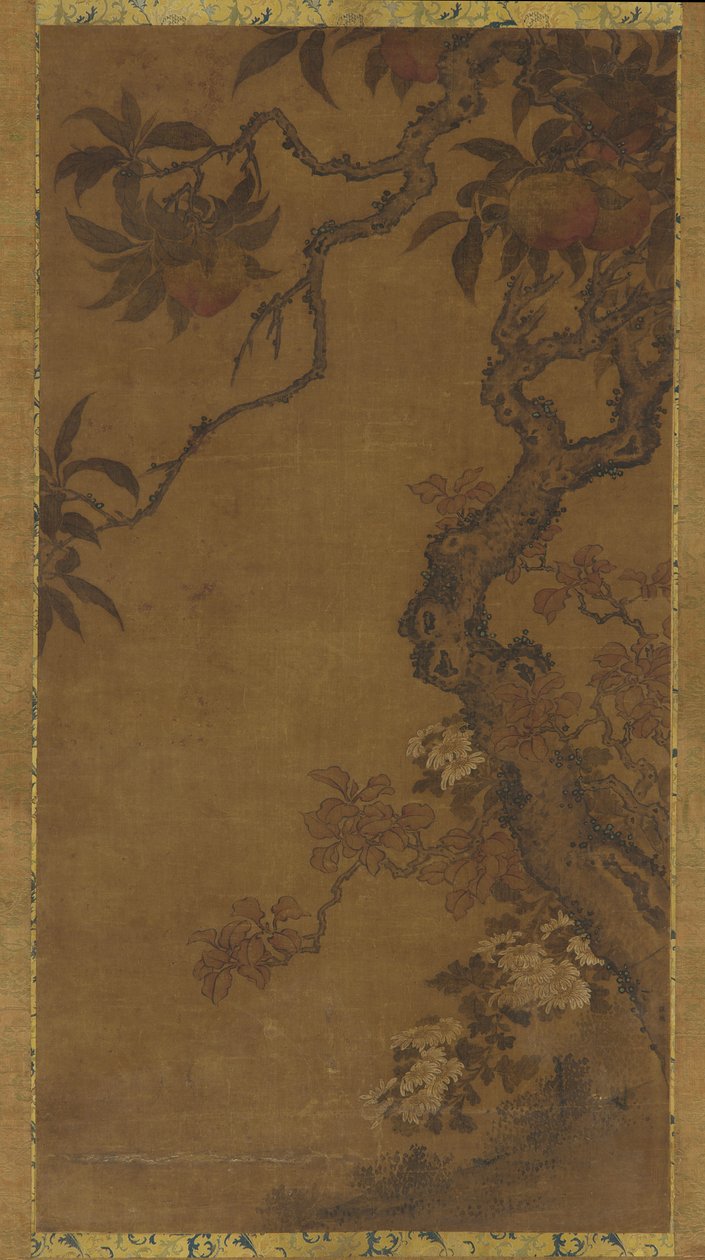 Pfirsiche und Chrysanthemen, 1368-1644 von Unbekannt