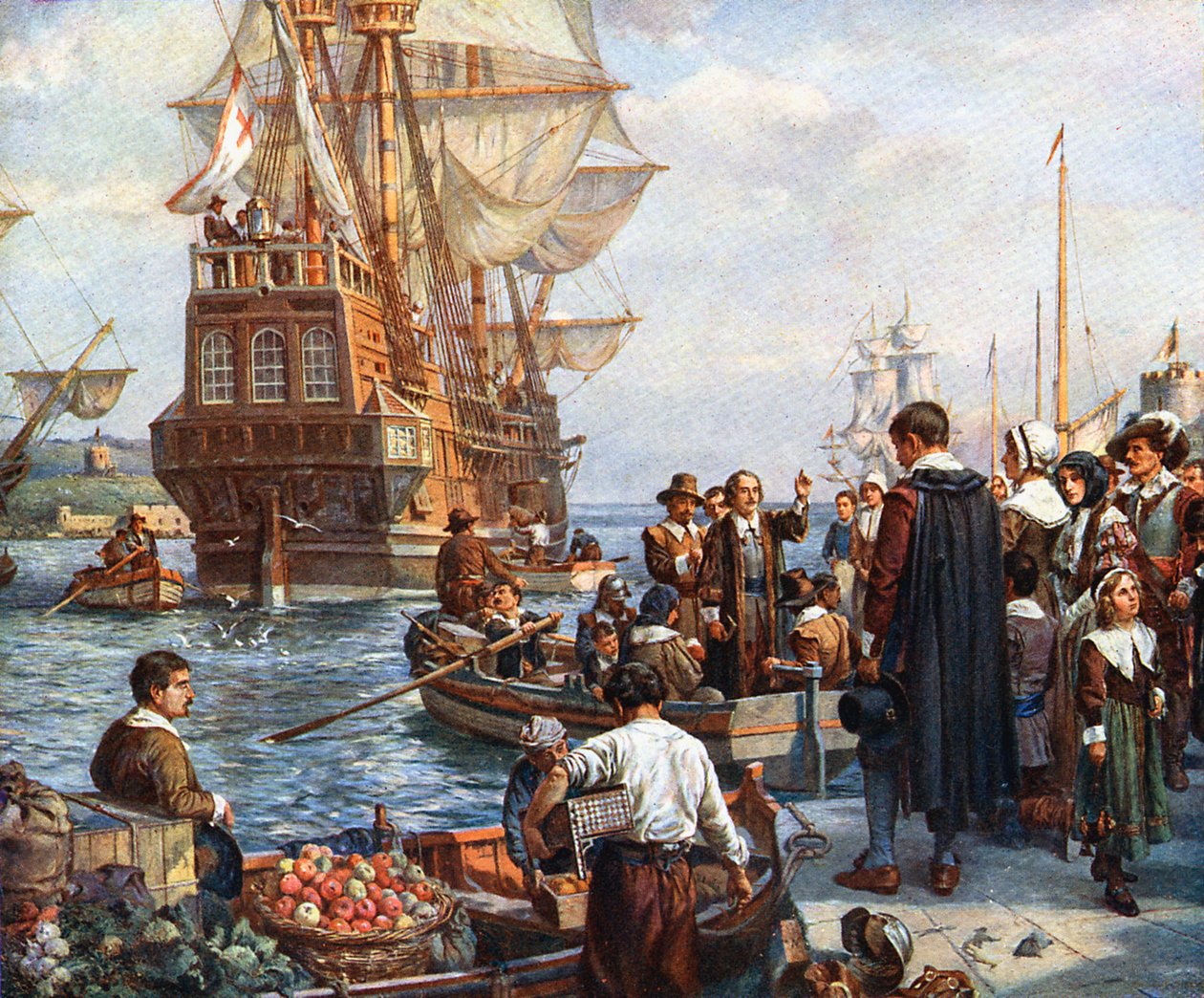 Pilgerväter besteigen die Mayflower von Unbekannt