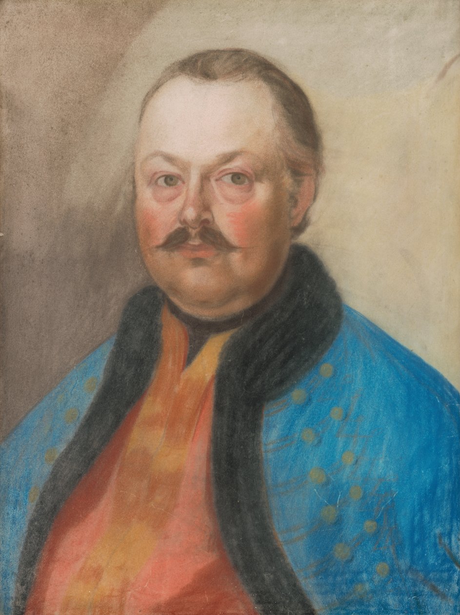 Porträt eines Edelmanns mit Schnurrbart in einer blauen Jacke von Unbekannt