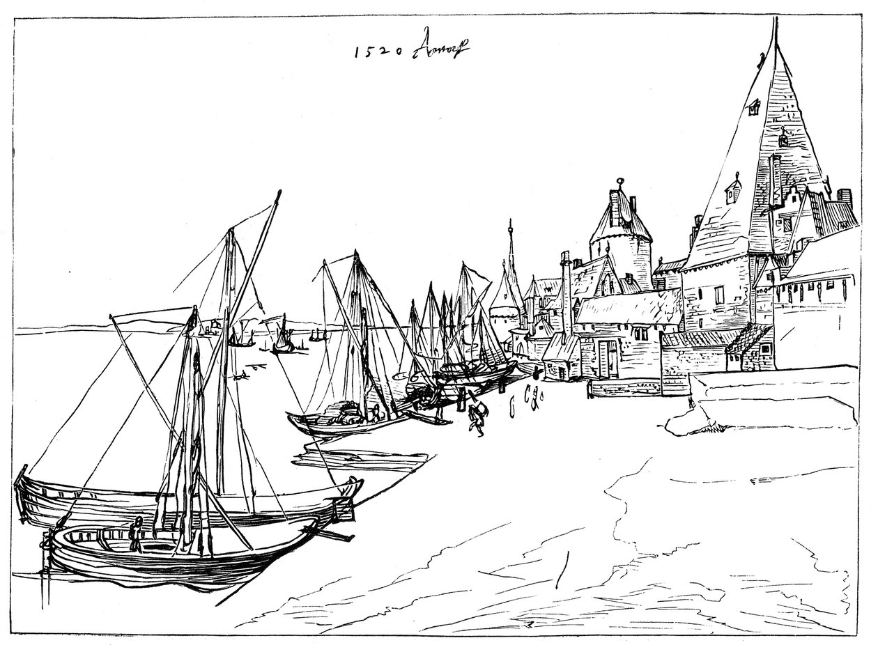 Hafen von Antwerpen im Jahr 1520 von Unbekannt