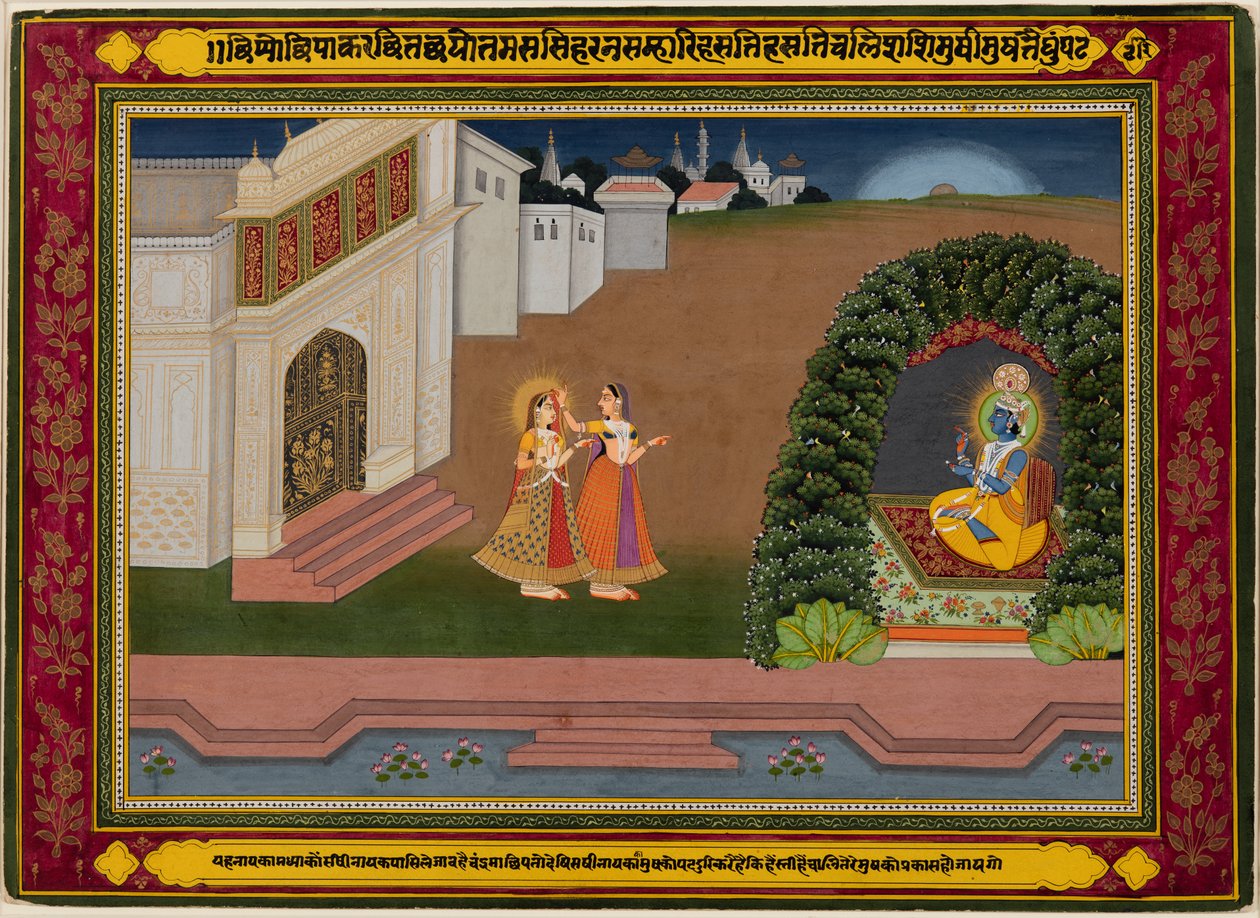 Radhas Vertraute bringt sie zu Krishna, um 1790-1800 von Unbekannt