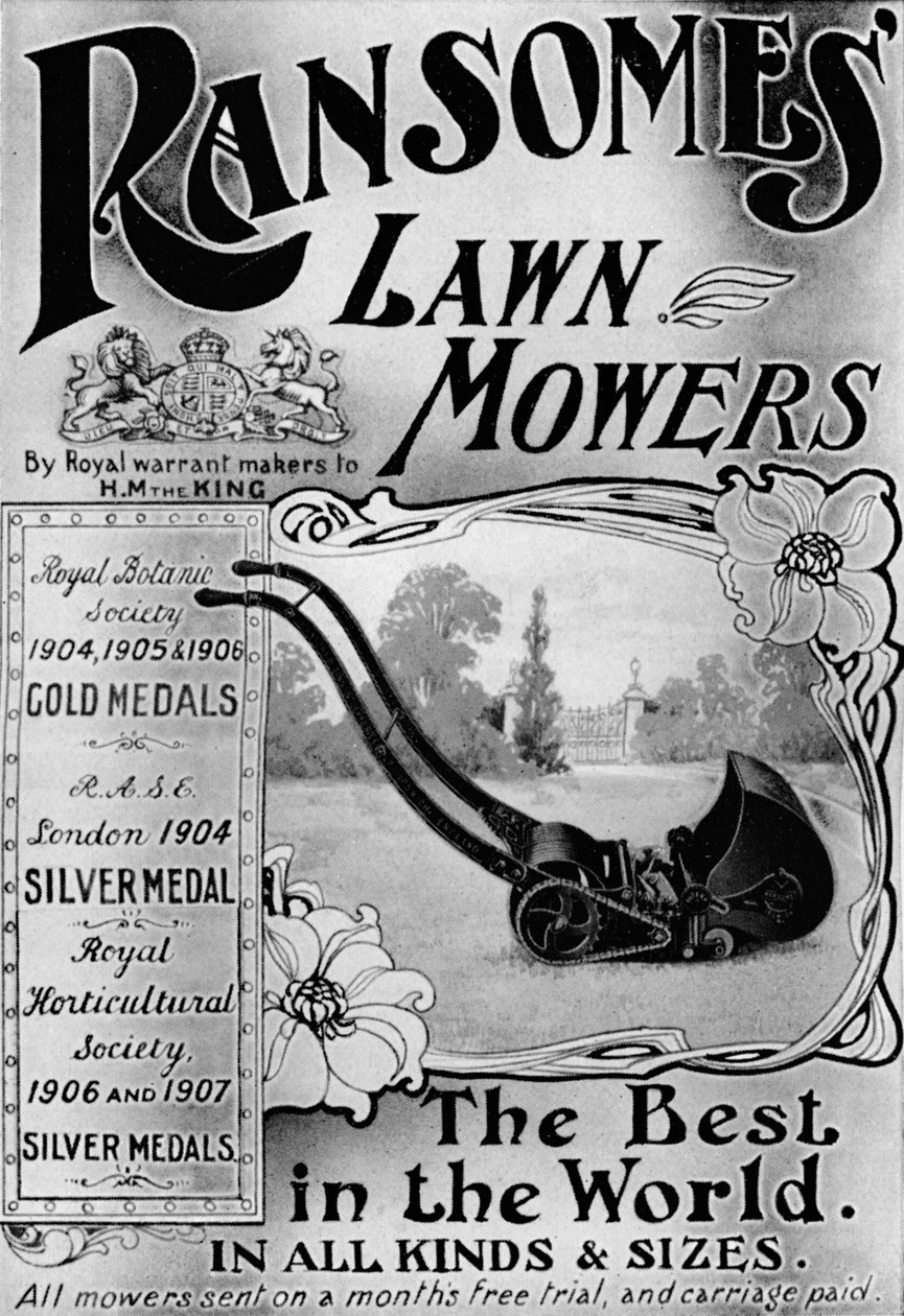 Werbung für Ransomes Rasenmäher, 1908 von Unbekannt