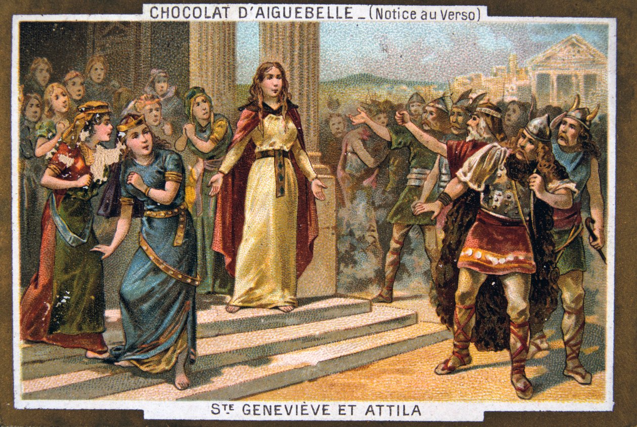 Heilige Genoveva und Attila, ca. 451 n. Chr., 19. Jahrhundert von Unbekannt