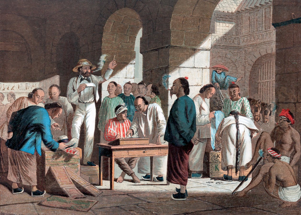 Verkauf englischer Waren in Kanton, 1858 von Unbekannt