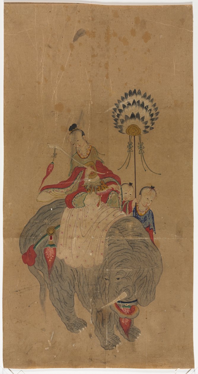 Samantabhadra auf einem Elefanten mit zwei Begleitern, 1392-1910 von Unbekannt