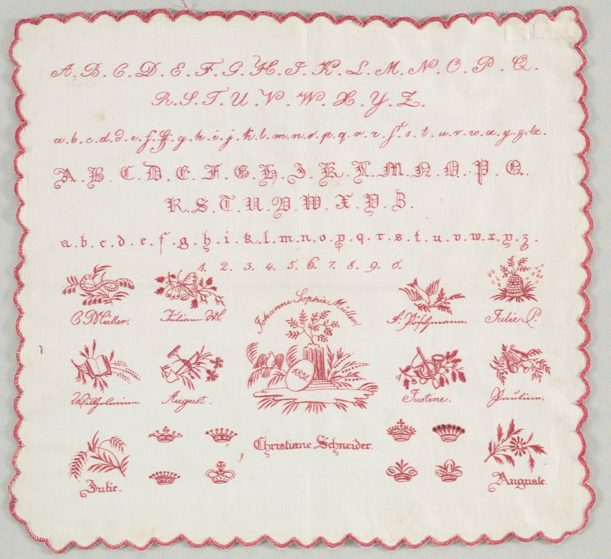 Stickmustertuch, 1831 von Unbekannt