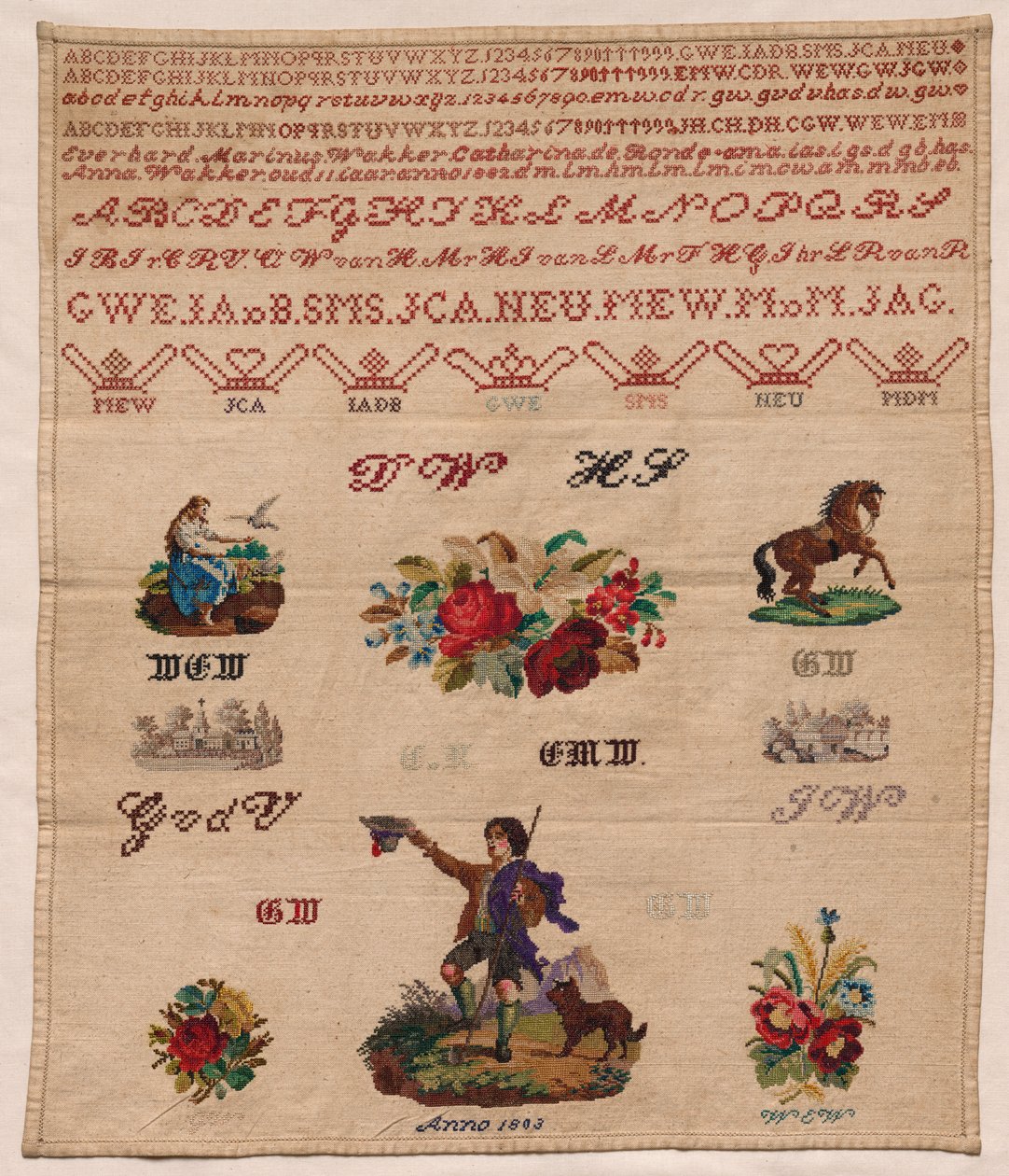 Stickmustertuch, 1882 von Unbekannt