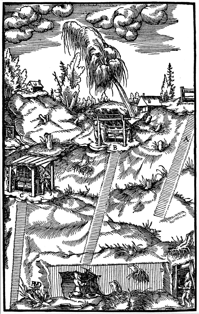 Schnittansicht einer deutschen Mine, 1556 von Unbekannt