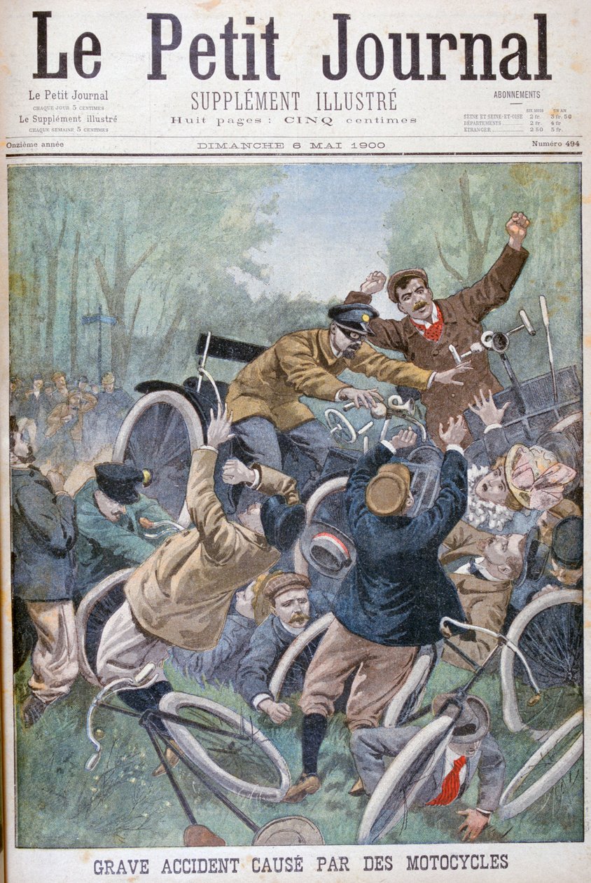 Schwerer Unfall verursacht durch Fahrräder, Paris, 1900 von Unbekannt