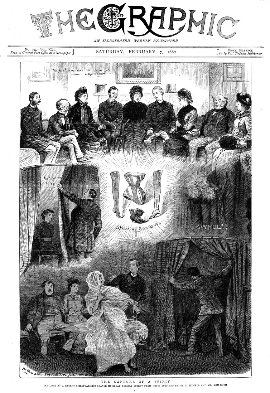 Geist bei einer Séance in London entlarvt, 1880 von Unbekannt