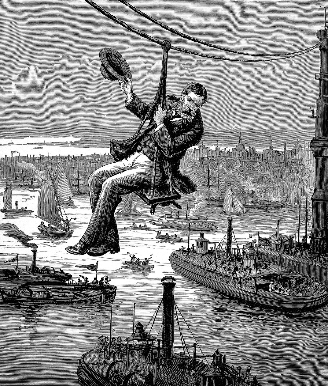 Testen der Kabel auf der Brooklyn Bridge von Unbekannt