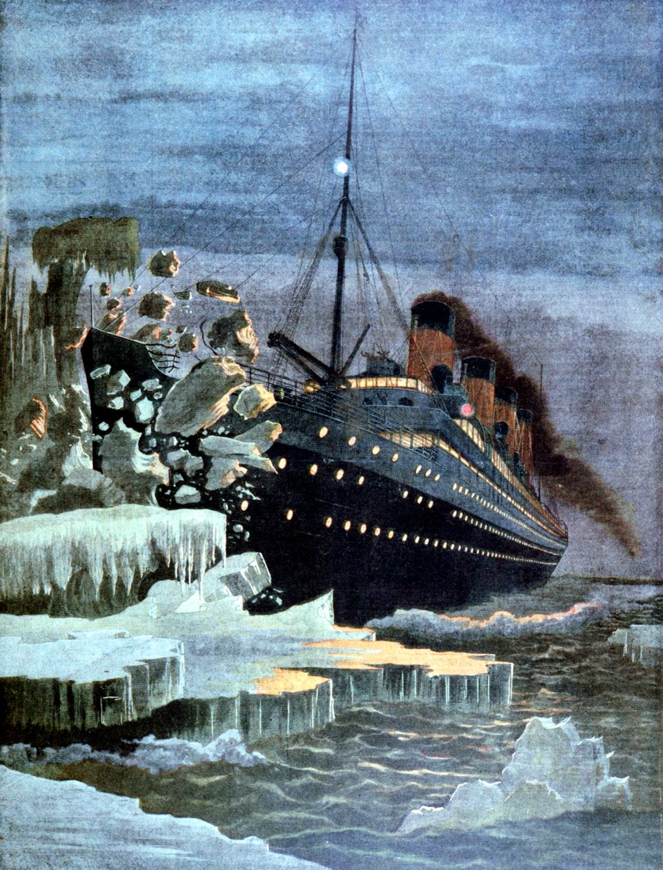 Die Titanic kollidiert mit einem Eisberg, 1912 von Unbekannt