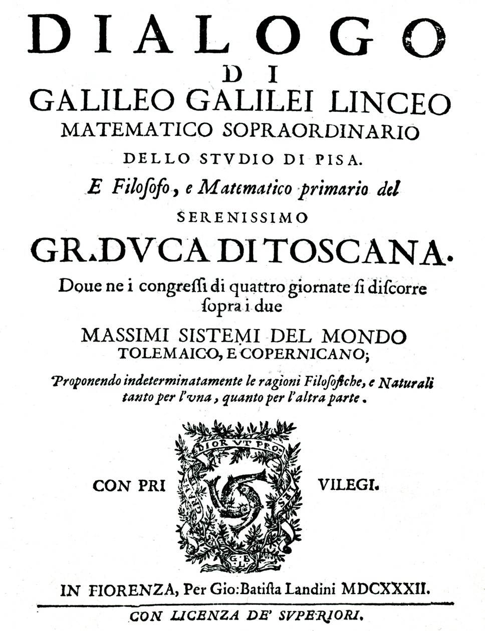 Titelseite von Dialogo, von Galileo, 1632 von Unbekannt