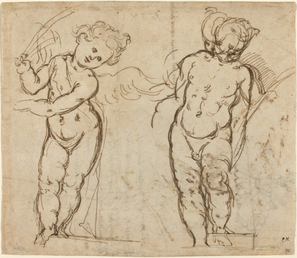 Zwei stehende Putti [recto] von Unbekannt