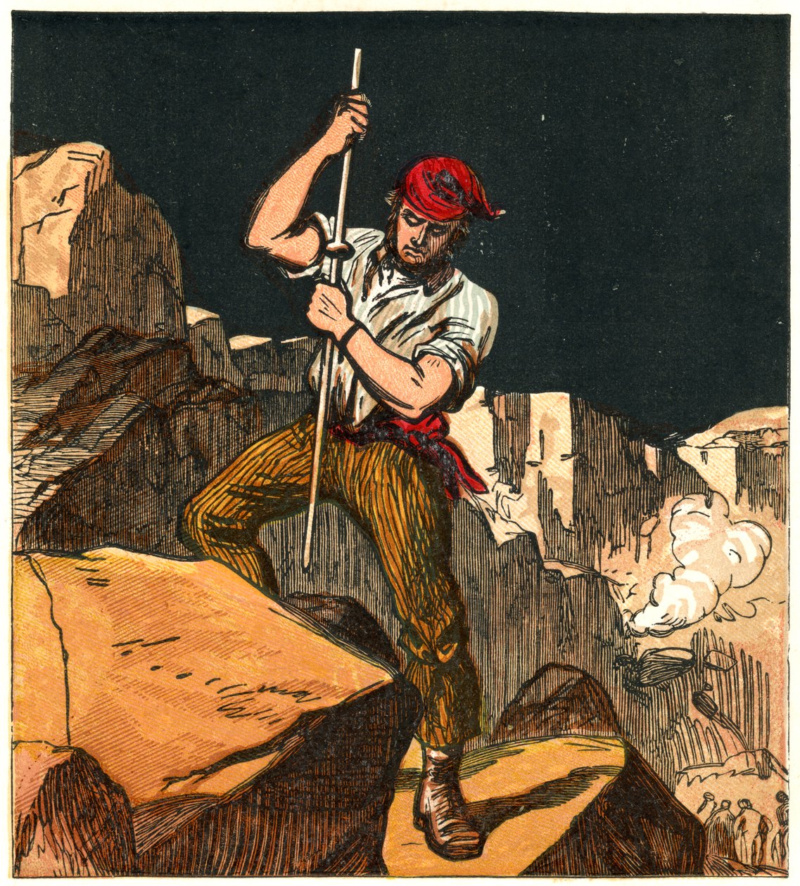 Verwendung von Schießpulver in einem Steinbruch, 1867 von Unbekannt