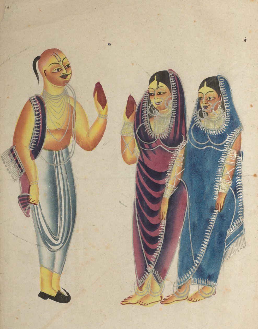Vaishnava-Anhänger mit zwei Frauen, 1800er Jahre von Unbekannt