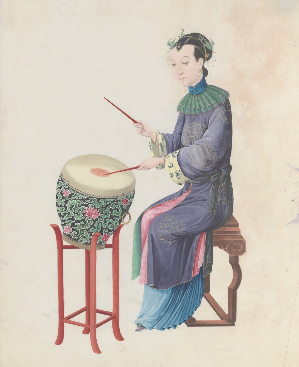 Aquarell eines Musikers, der Trommel spielt, spätes 18. Jahrhundert von Unbekannt