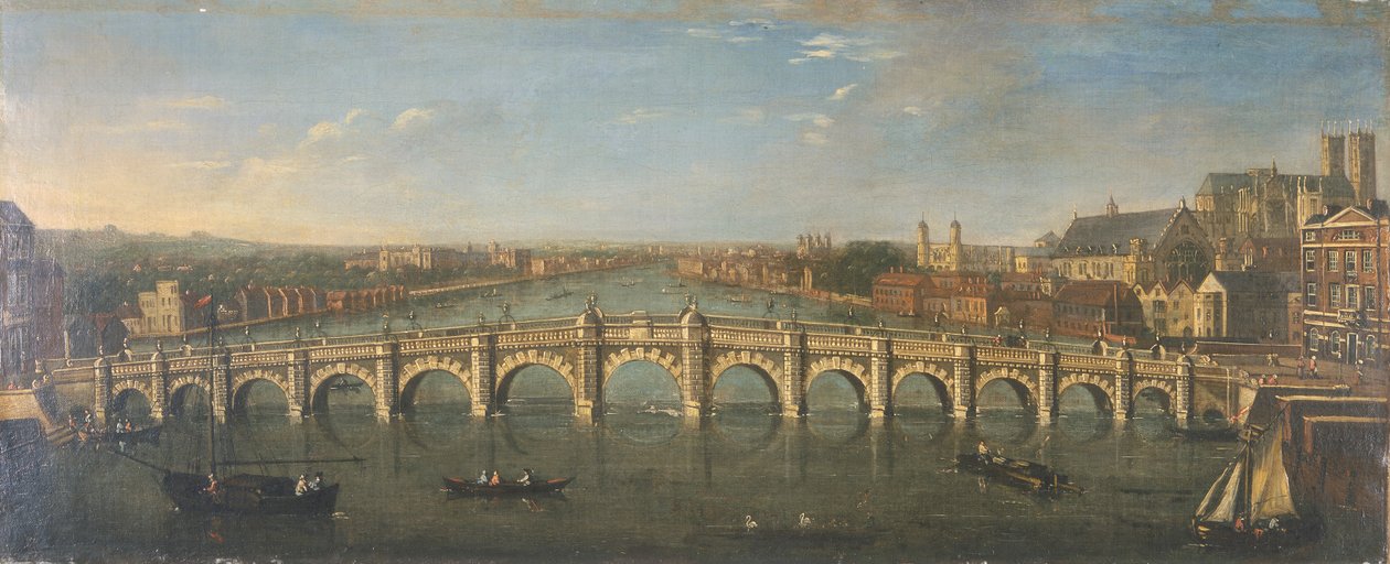 Westminster Bridge vom Fluss aus, Blick nach Süden, ca. 1750 von Unbekannt