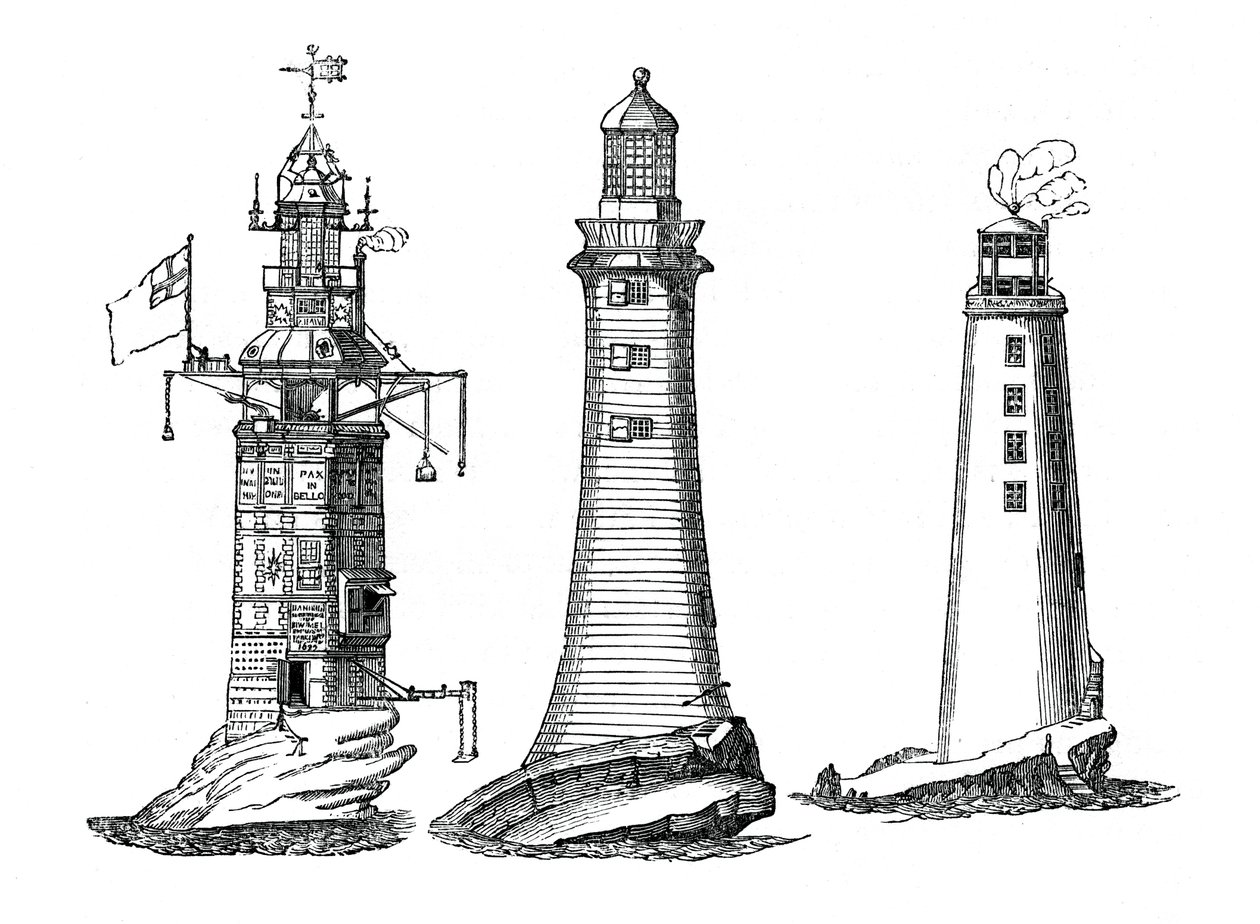 Winstanley, Smeaton und Rudyerd Leuchttürme, 1833 von Unbekannt
