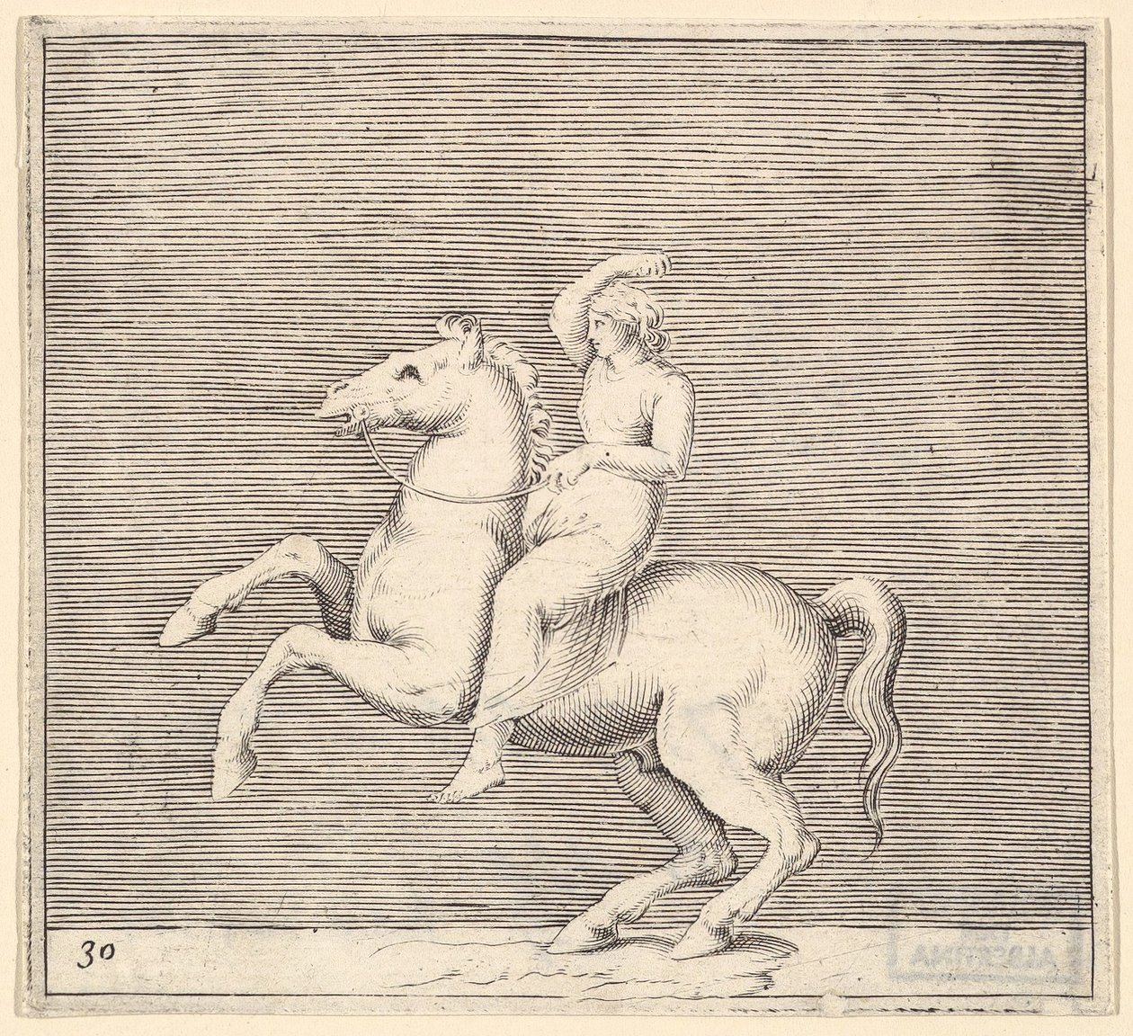 Frau auf aufbäumendem Pferd, veröffentlicht ca. 1599-1622 von Unbekannt