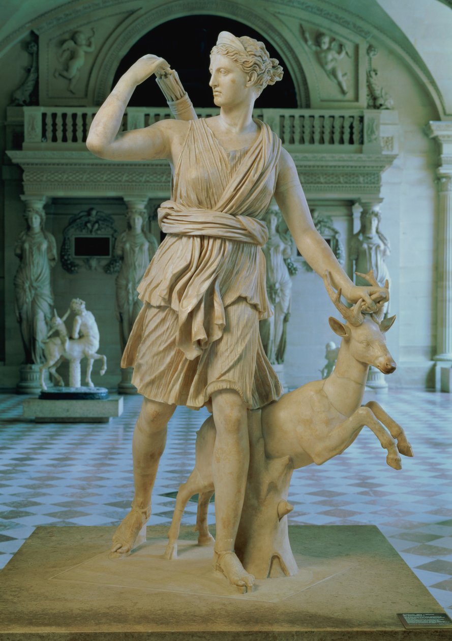 Artemis die Jägerin, bekannt als die Diana von Versailles, römische Kopie einer Adaption aus dem 2. Jahrhundert v. Chr. eines Originals aus dem 4. Jahrhundert v. Chr., zugeschrieben Leochares von Unbekannt Unbekannt