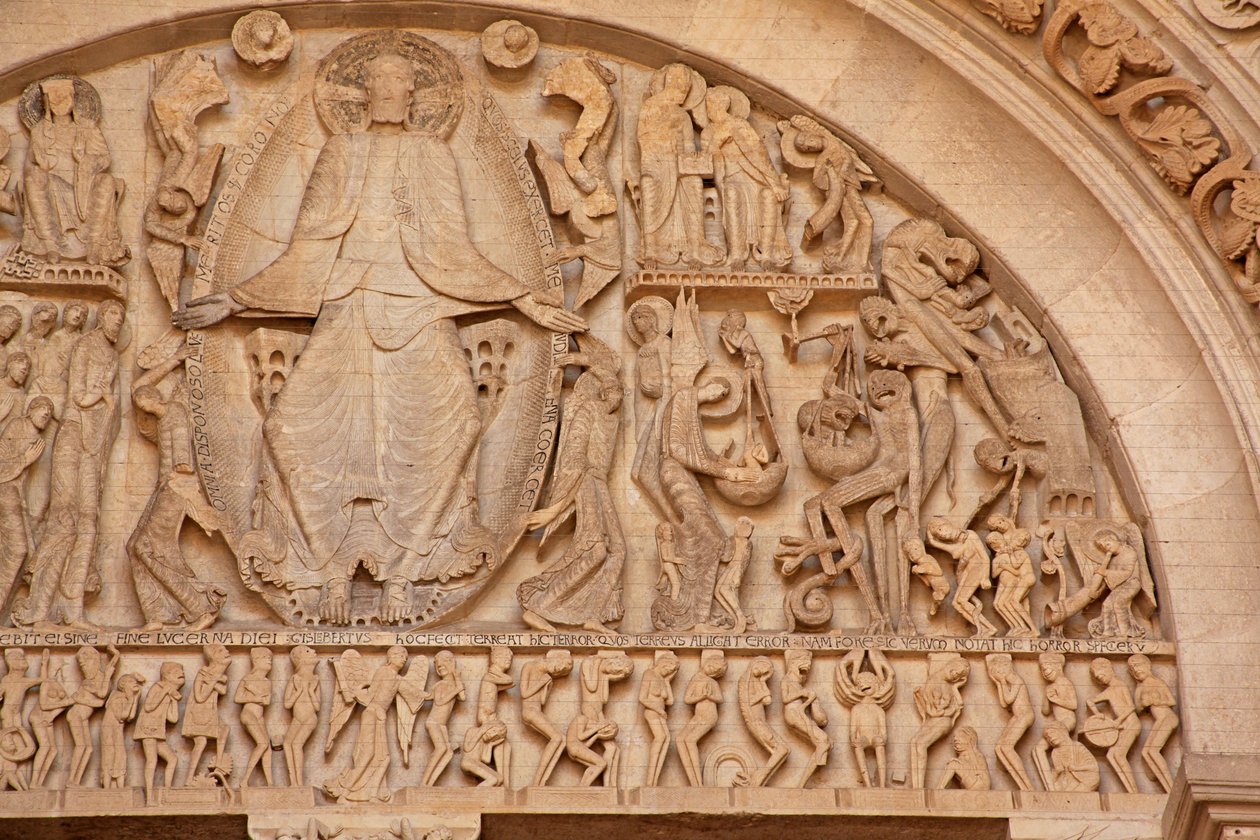 Kathedrale von Autun: Das Tympanon des Westportals: Christus beim Jüngsten Gericht: rechte Seite von Unbekannt Unbekannt
