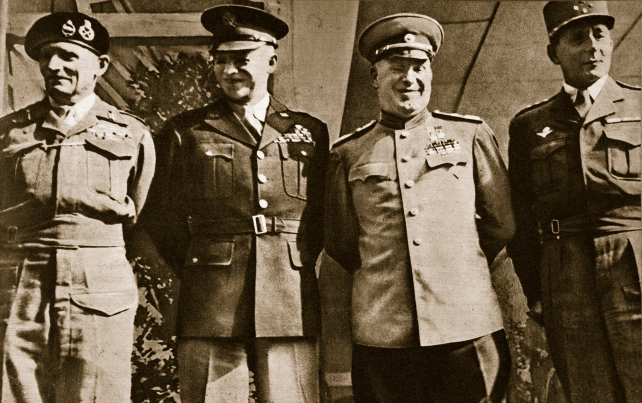 Feldmarschall Montgomery, General Eisenhower, Marschall Schukow und General de Lattre de Tassigny, Berlin, 5. Juni 1945 von Unbekannt Unbekannt