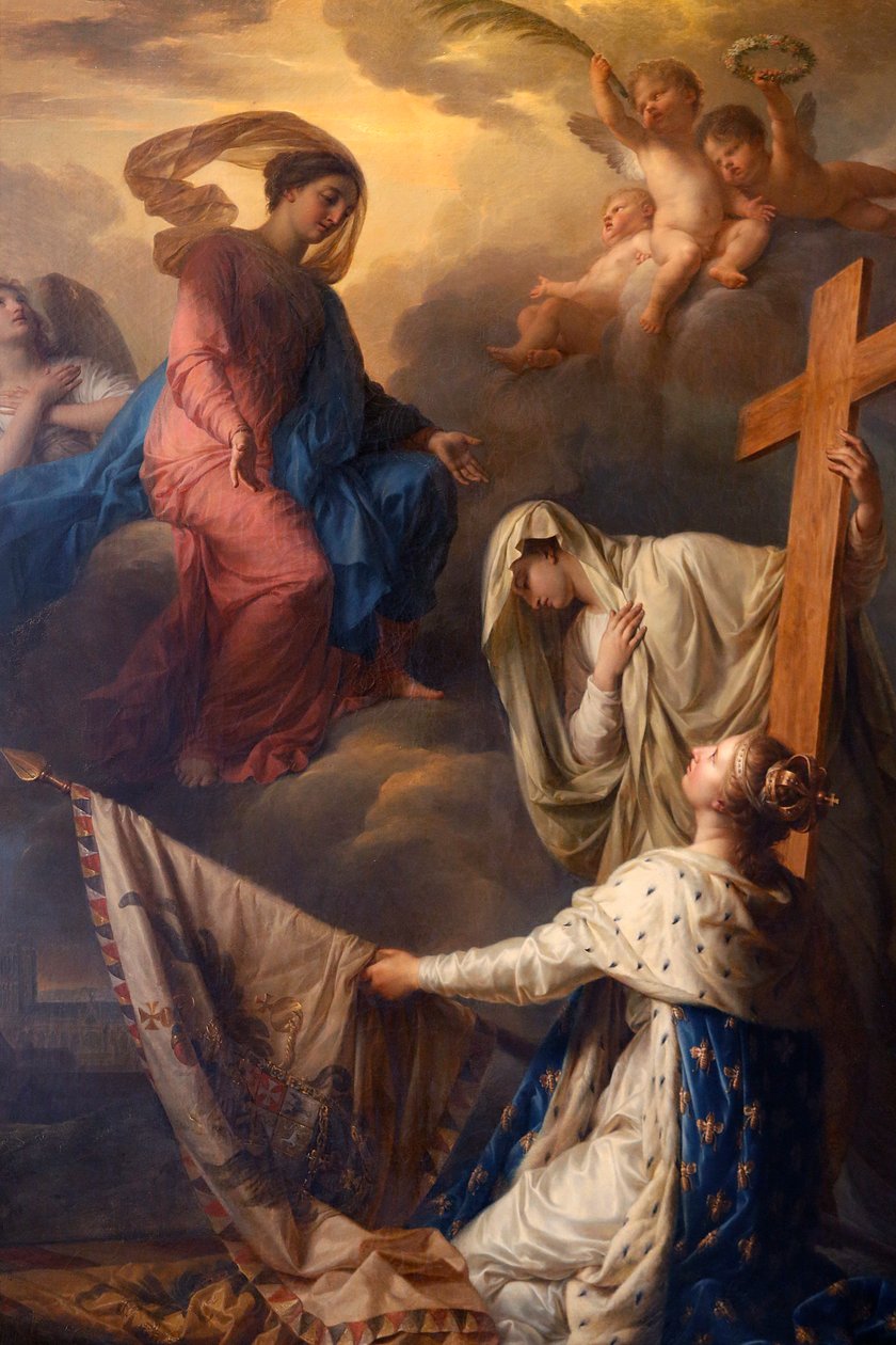 Notre-Dame du Val-de-Grace katholische Kirche, Paris, Frankreich, Gemälde: "La France appuyée sur la Religion consacre à Notre-Dame-des-Gloires des drapeaux pris à l
