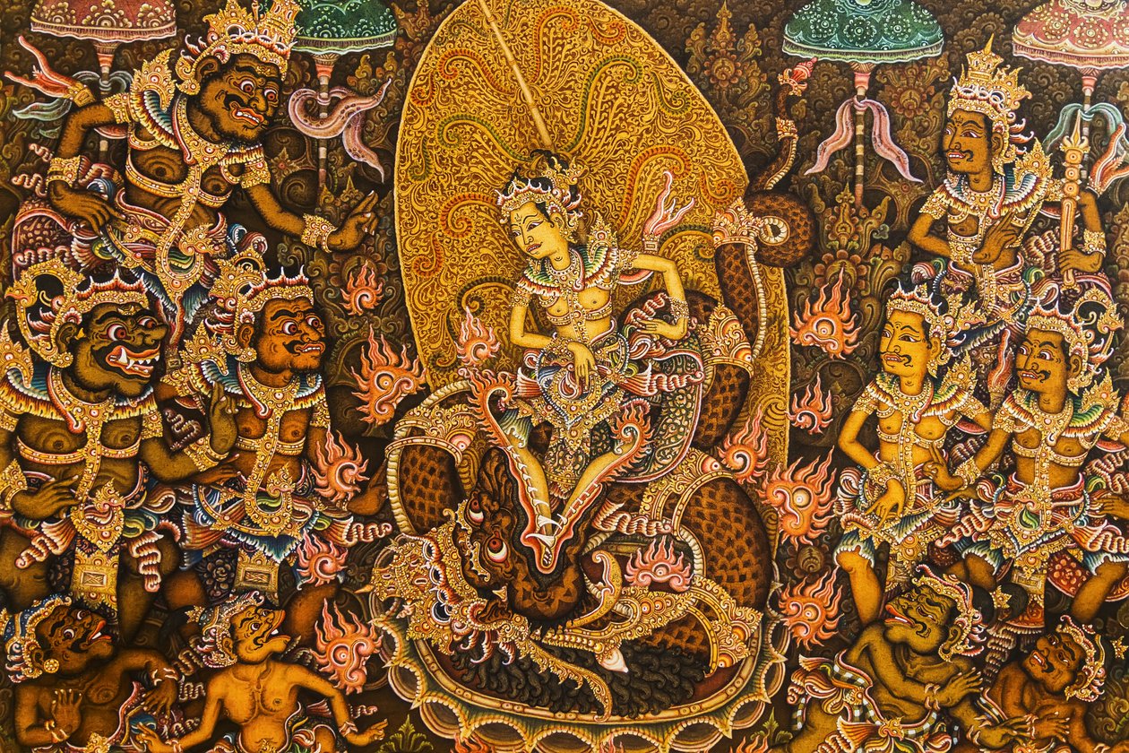 Semara und Ratih, Gemälde von Ketut Mandra im Museum Puri Lukisan, Ubud, Bali, Indonesien von Unbekannt Unbekannt