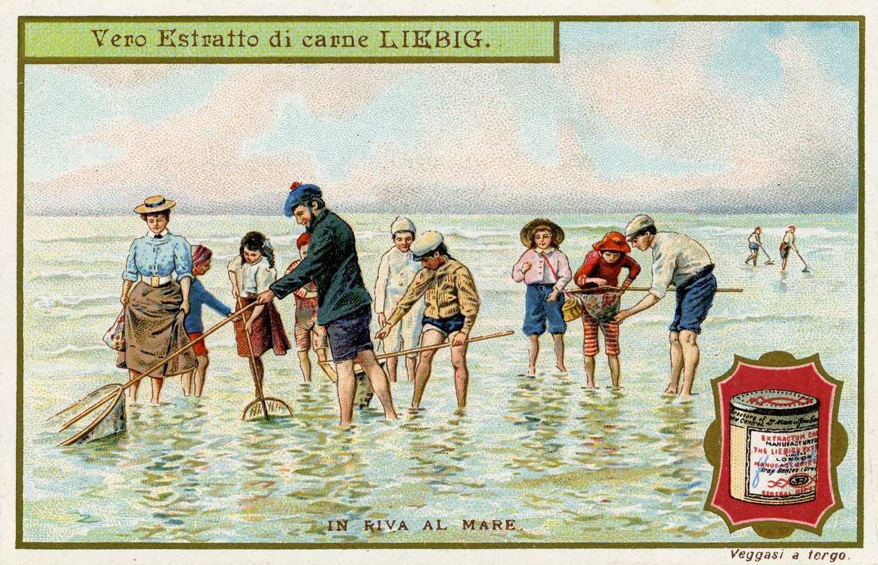 Am Strand: Fischen mit Netzen von Unbekannter Künstler