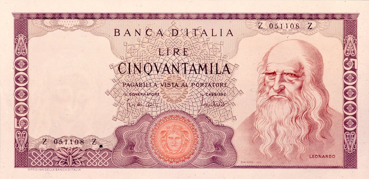 Cinquantamila Lire (s/w Foto) von Unbekannt