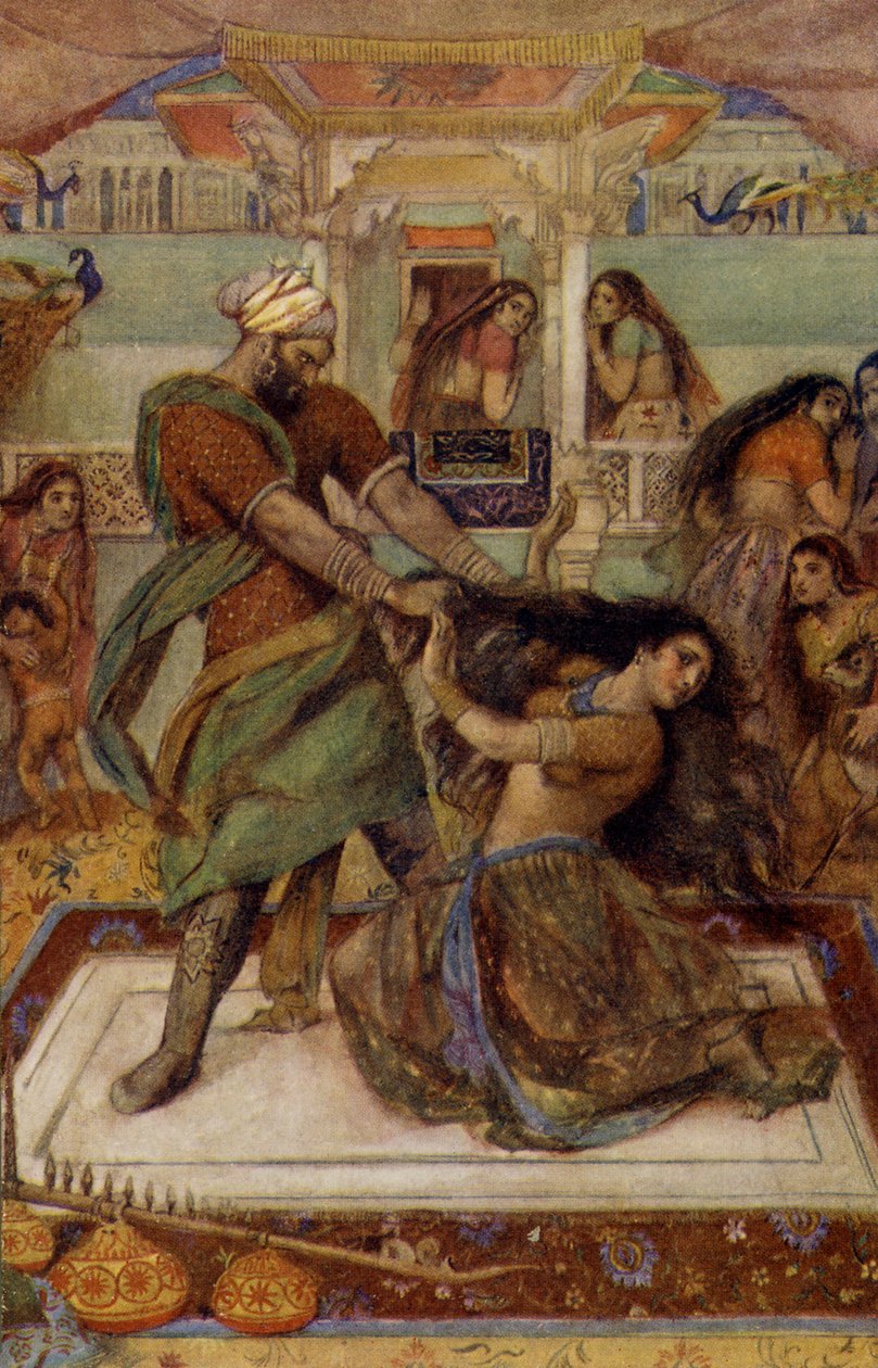 Draupadi wird von Duhsasana aus ihrer Kammer gezerrt von Unbekannter Künstler