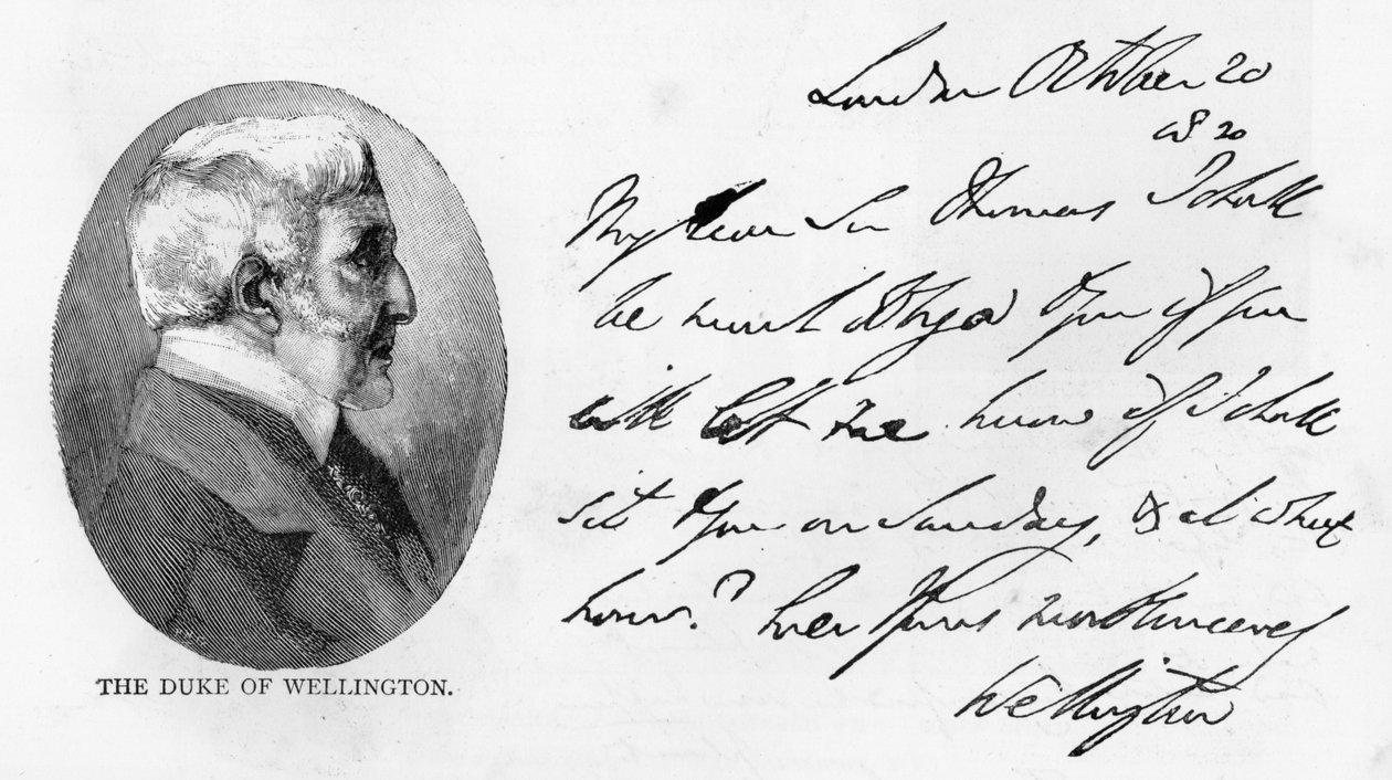 Handschrift und Unterschrift von Arthur Wellesley von Unbekannt